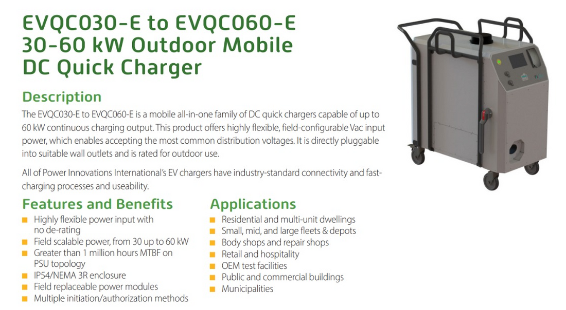 EVQC030-E to EVQC060-E30-60 kW Outdoor Mobile DC Quick Charger