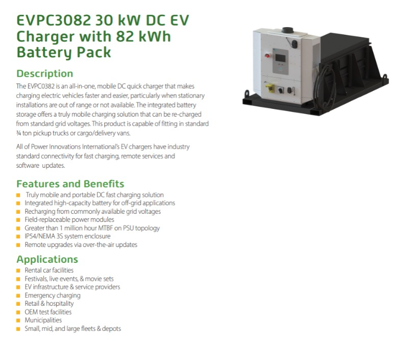EVPC3082 – 30 kW DC EV Charger with 82 kWh Battery Pack