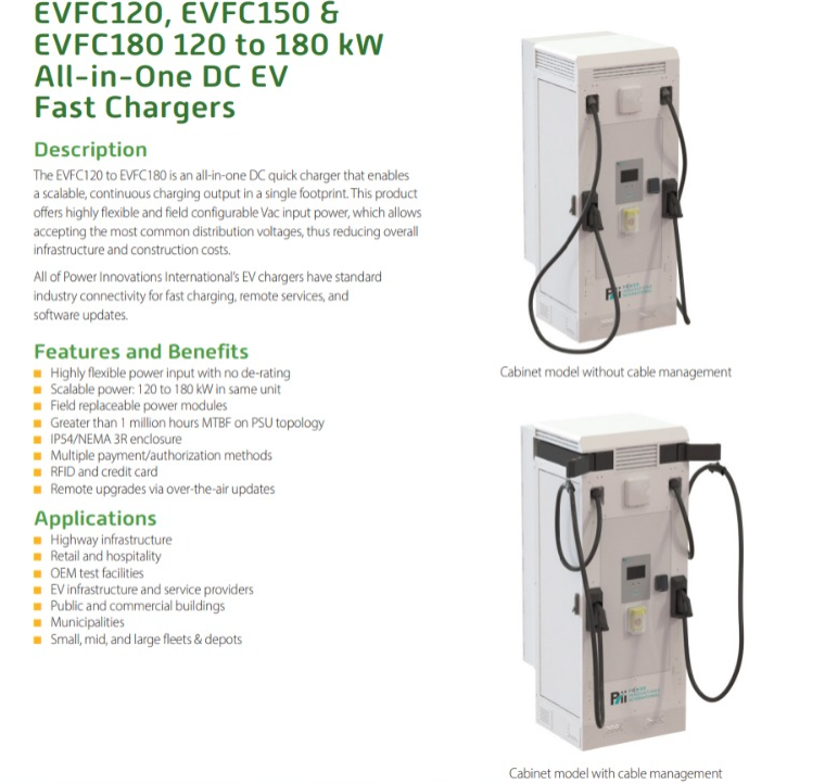 EVFC120, EVFC150 & EVFC180 120 to 180 kW All-in-One DC EV Fast Chargers